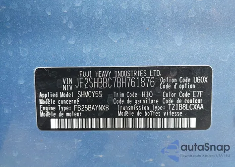 2011 Subaru Forester 2.5X from USA, damaged, VIN JF2SHBBC7BH761876